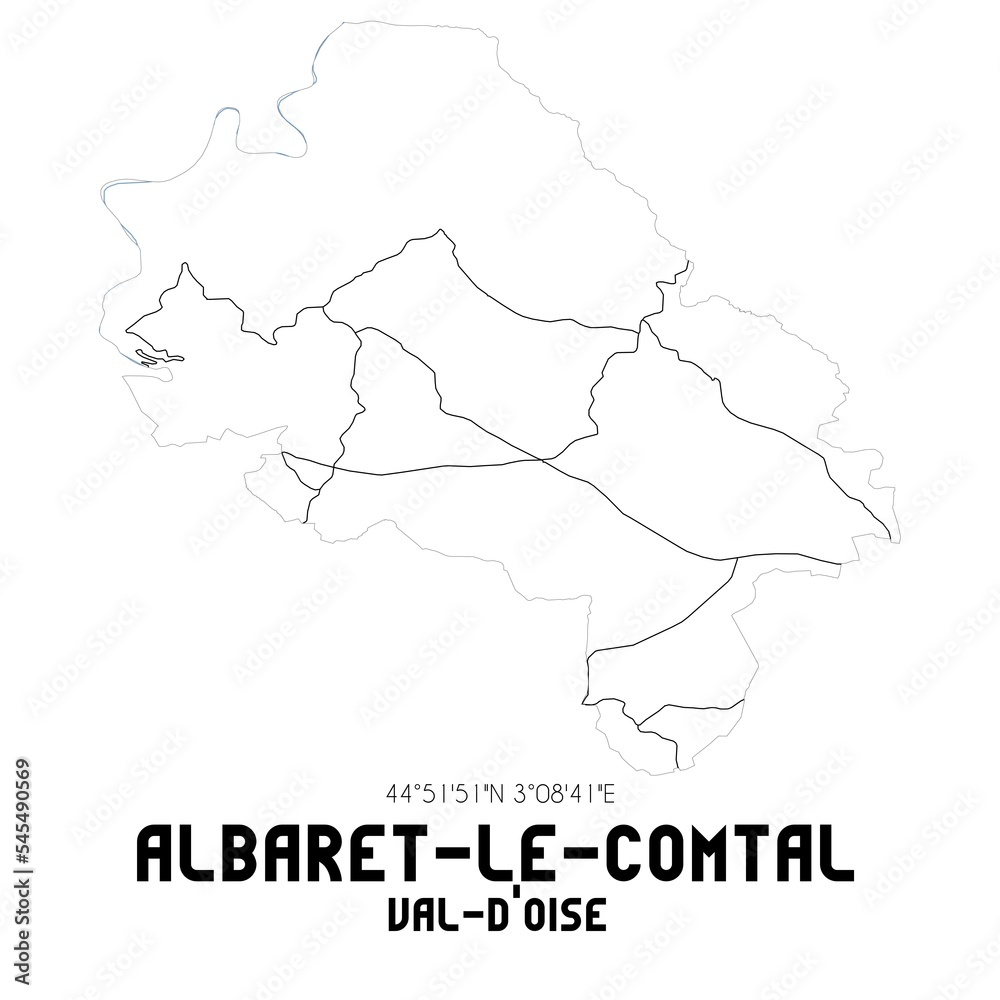 ALBARET-LE-COMTAL Val-d'Oise. Minimalistic street map with black and white lines.