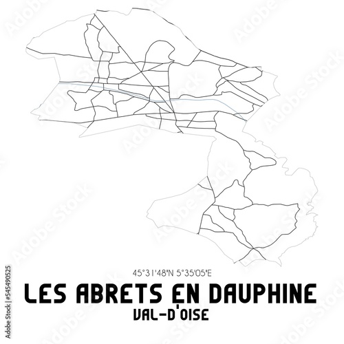 LES ABRETS EN DAUPHINE Val-d Oise. Minimalistic street map with black and white lines.