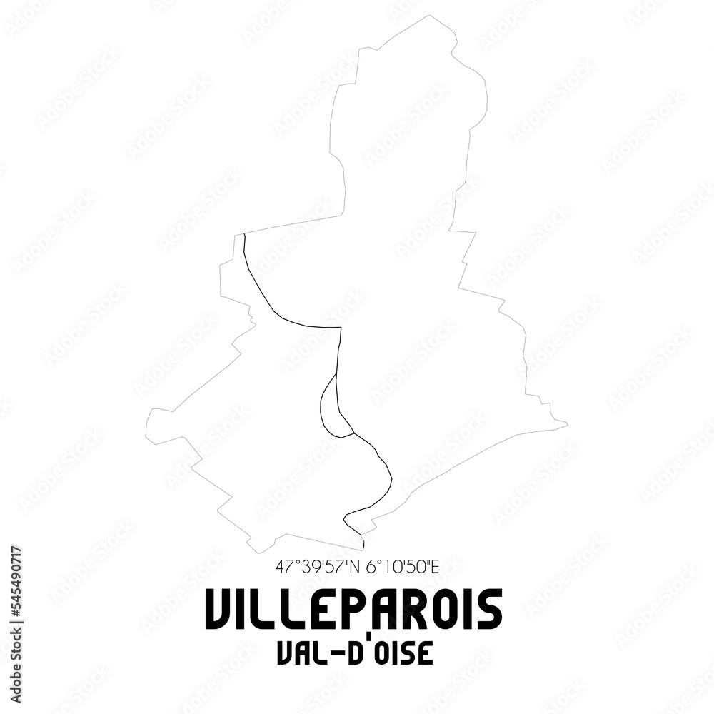 VILLEPAROIS Val-d'Oise. Minimalistic street map with black and white lines. VILLEPAROIS Val-d'Oise. Minimalistic street map with black and white lines.