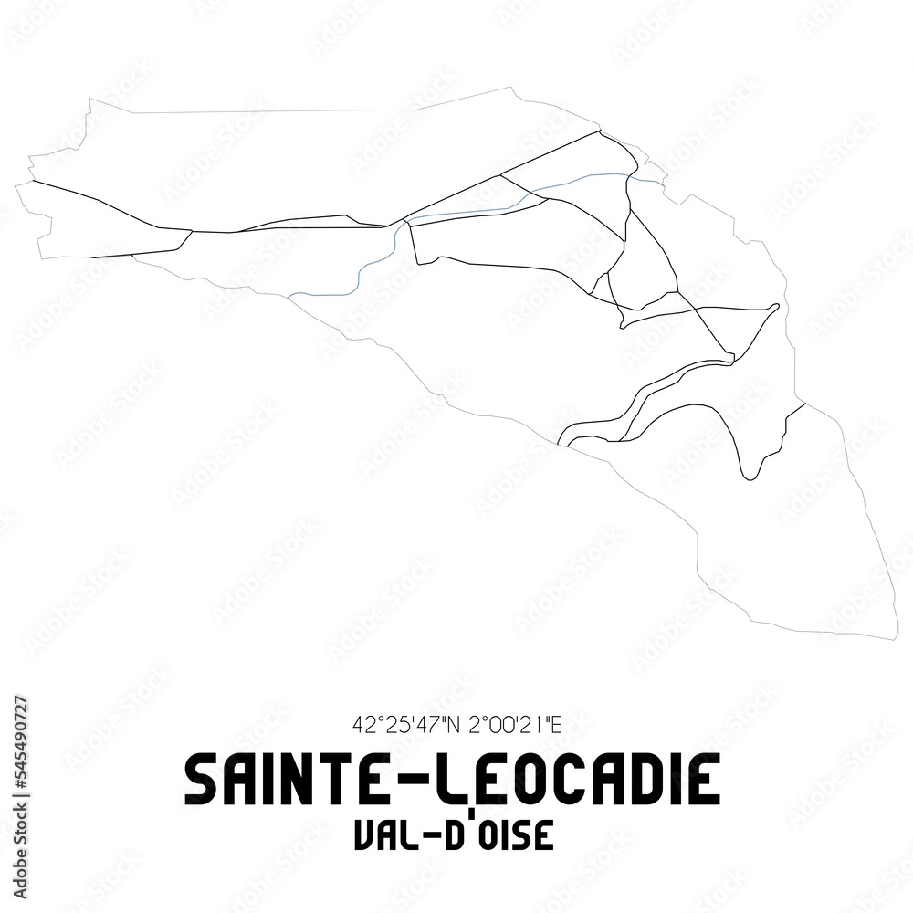 SAINTE-LEOCADIE Val-d'Oise. Minimalistic street map with black and white lines.