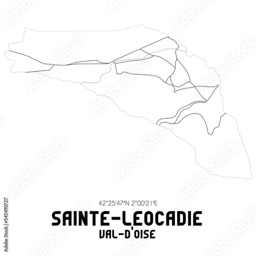 SAINTE-LEOCADIE Val-d'Oise. Minimalistic street map with black and white lines.