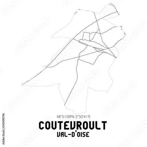 COUTEVROULT Val-d Oise. Minimalistic street map with black and white lines.