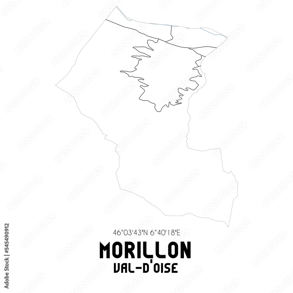 MORILLON Val-d'Oise. Minimalistic street map with black and white lines. MORILLON Val-d'Oise. Minimalistic street map with black and white lines.