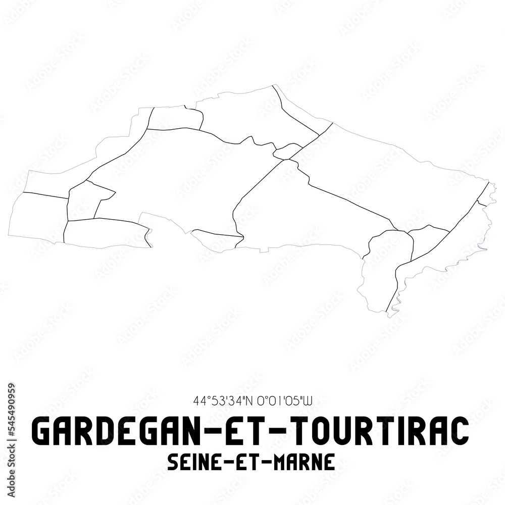 GARDEGAN-ET-TOURTIRAC Seine-et-Marne. Minimalistic street map with black and white lines.