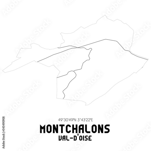MONTCHALONS Val-d'Oise. Minimalistic street map with black and white lines.