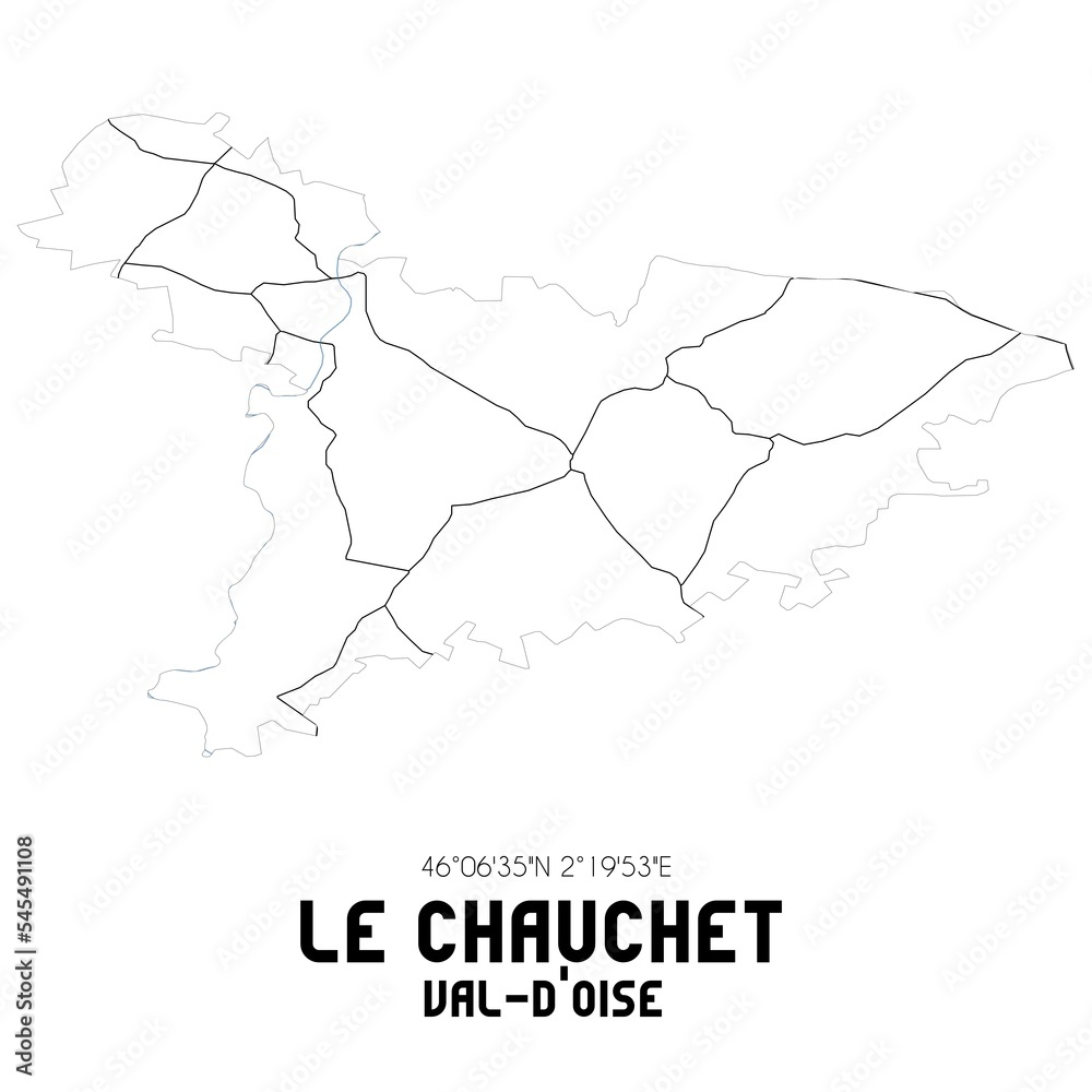 LE CHAUCHET Val-d'Oise. Minimalistic street map with black and white lines.