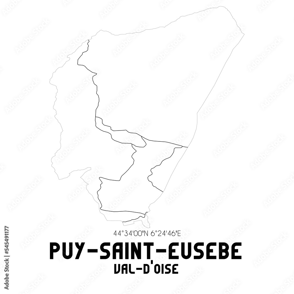 PUY-SAINT-EUSEBE Val-d'Oise. Minimalistic street map with black and white lines. PUY-SAINT-EUSEBE Val-d'Oise. Minimalistic street map with black and white lines.