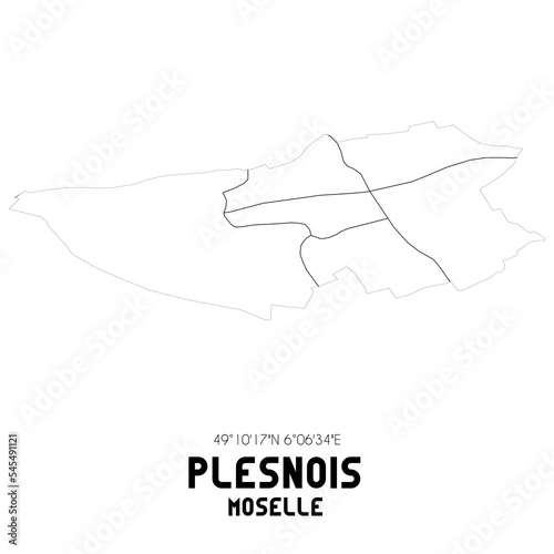 PLESNOIS Moselle. Minimalistic street map with black and white lines.