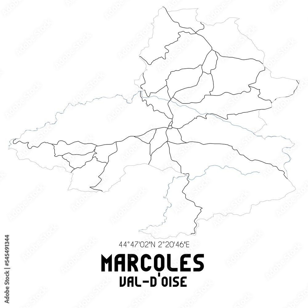MARCOLES Val-d'Oise. Minimalistic street map with black and white lines.