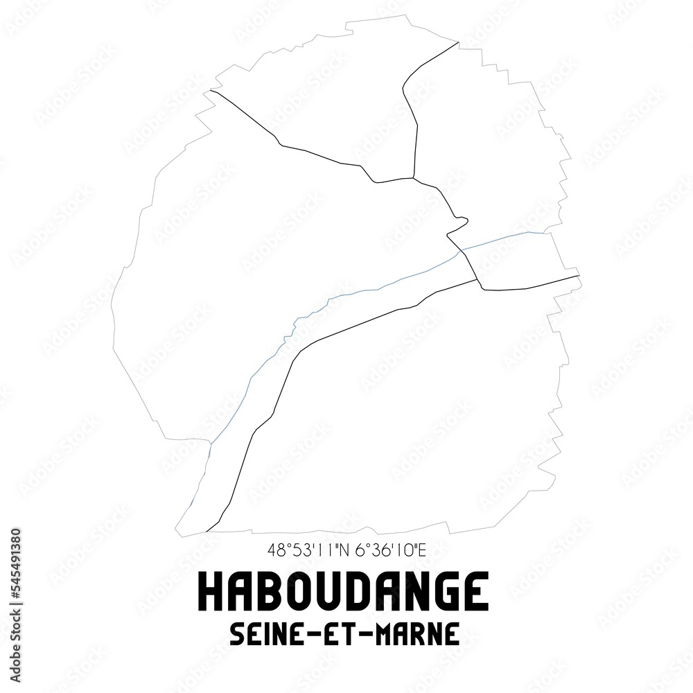 HABOUDANGE Seine-et-Marne. Minimalistic street map with black and white lines.