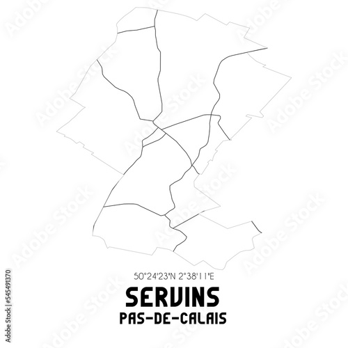 SERVINS Pas-de-Calais. Minimalistic street map with black and white lines.