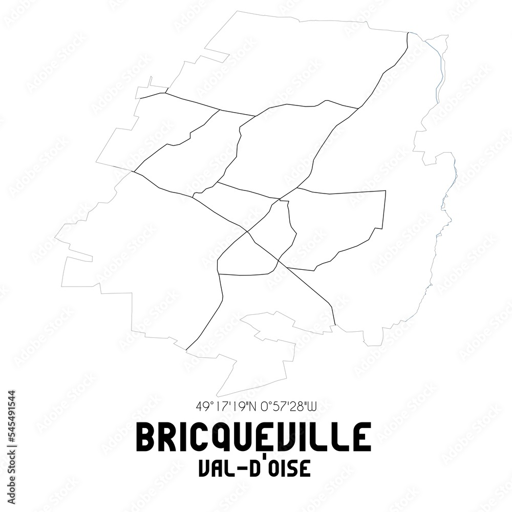 BRICQUEVILLE Val-d'Oise. Minimalistic street map with black and white lines.