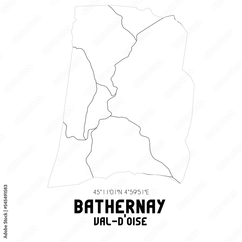 BATHERNAY Val-d'Oise. Minimalistic street map with black and white lines.