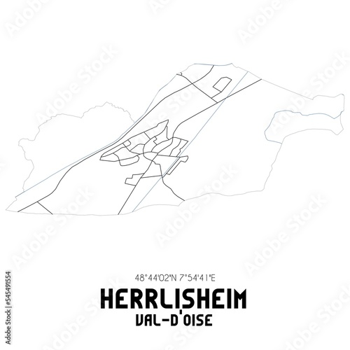 HERRLISHEIM Val-d'Oise. Minimalistic street map with black and white lines.