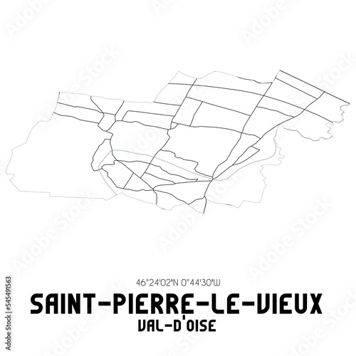 SAINT-PIERRE-LE-VIEUX Val-d'Oise. Minimalistic street map with black and white lines.