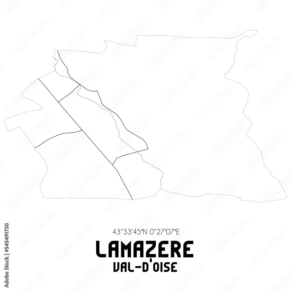 LAMAZERE Val-d'Oise. Minimalistic street map with black and white lines.
