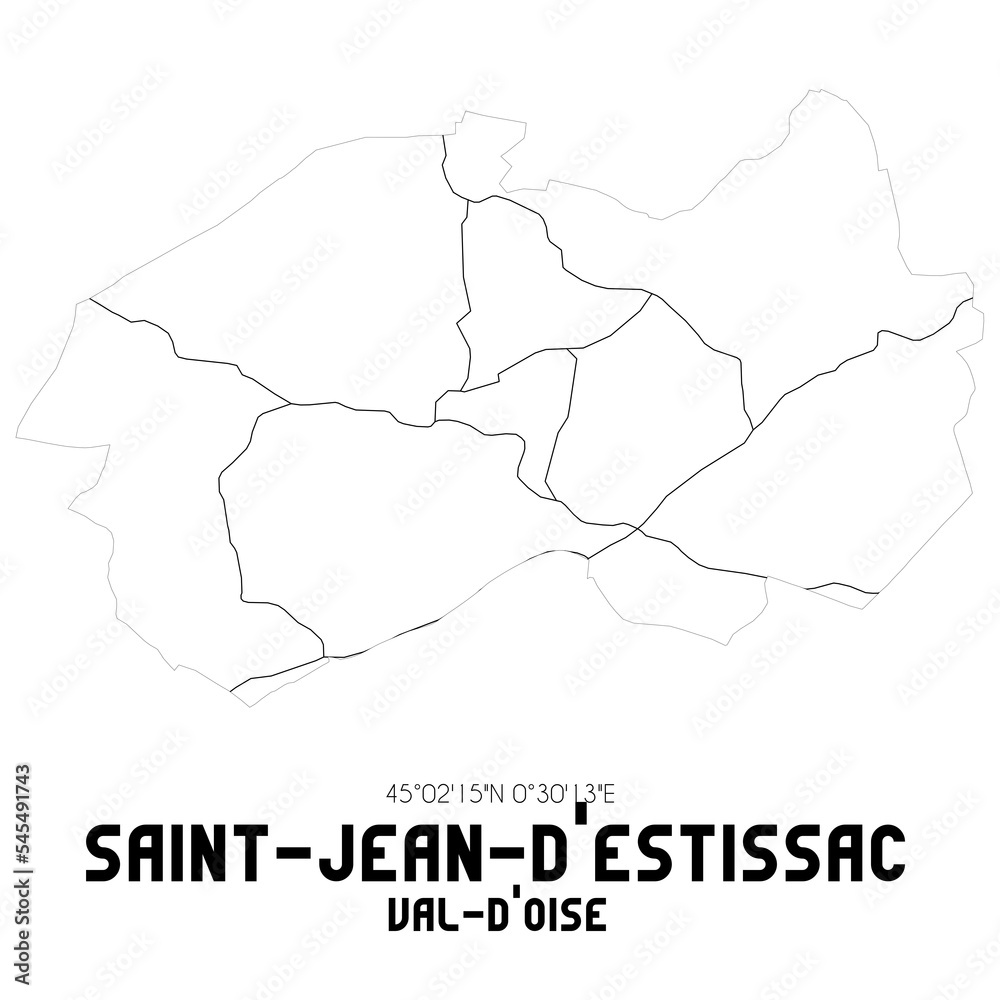 SAINT-JEAN-D'ESTISSAC Val-d'Oise. Minimalistic street map with black and white lines.