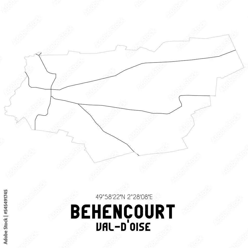 BEHENCOURT Val-d'Oise. Minimalistic street map with black and white lines.