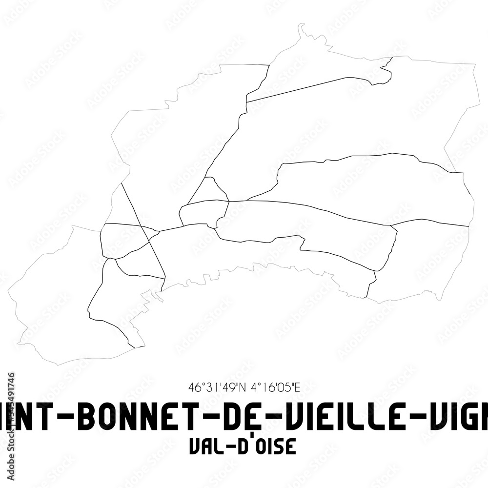 SAINT-BONNET-DE-VIEILLE-VIGNE Val-d'Oise. Minimalistic street map with black and white lines.