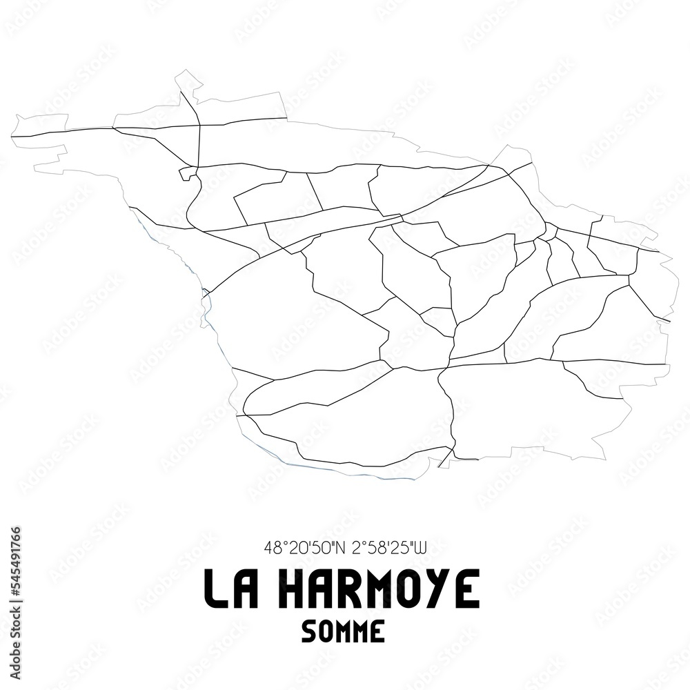 LA HARMOYE Somme. Minimalistic street map with black and white lines.