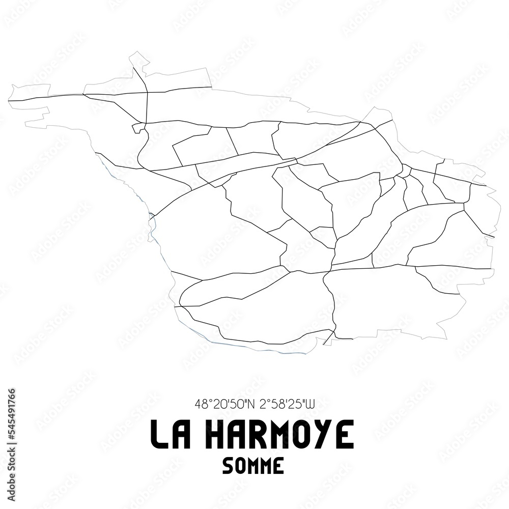 LA HARMOYE Somme. Minimalistic street map with black and white lines. LA HARMOYE Somme. Minimalistic street map with black and white lines.