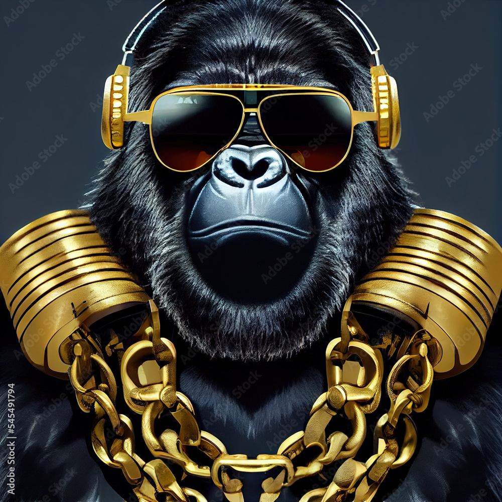 Cool monkey gorilla Gangsta rapper in sunglasses . Abstract generative art  Stock Illustration | Adobe Stock