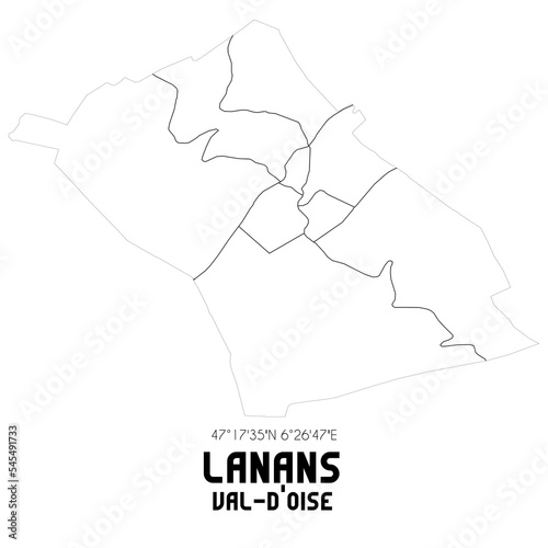 Fototapeta Naklejka Na Ścianę i Meble -  LANANS Val-d'Oise. Minimalistic street map with black and white lines.