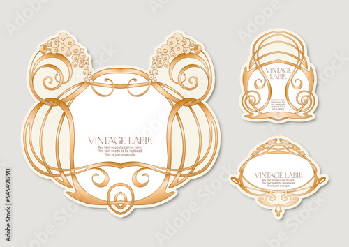 Decorative flowers and leaves in art nouveau style, vintage, old, retro style. Border, frame, template for product label, cosmetic packaging. Easy to edit. Vector illustration.