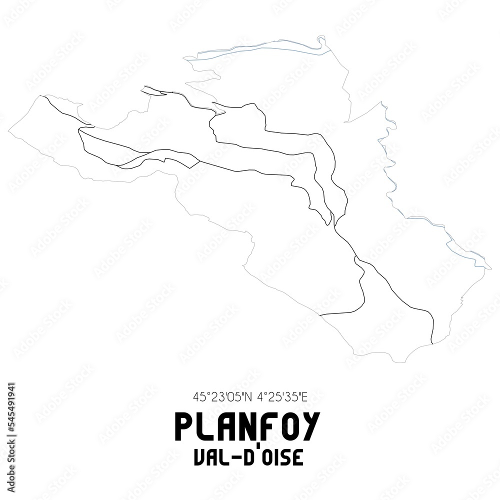 PLANFOY Val-d'Oise. Minimalistic street map with black and white lines. PLANFOY Val-d'Oise. Minimalistic street map with black and white lines.