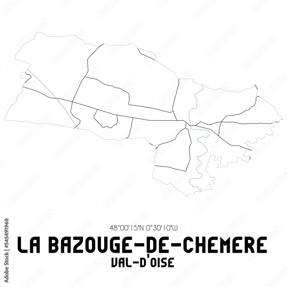 LA BAZOUGE-DE-CHEMERE Val-d'Oise. Minimalistic street map with black and white lines. LA BAZOUGE-DE-CHEMERE Val-d'Oise. Minimalistic street map with black and white lines.