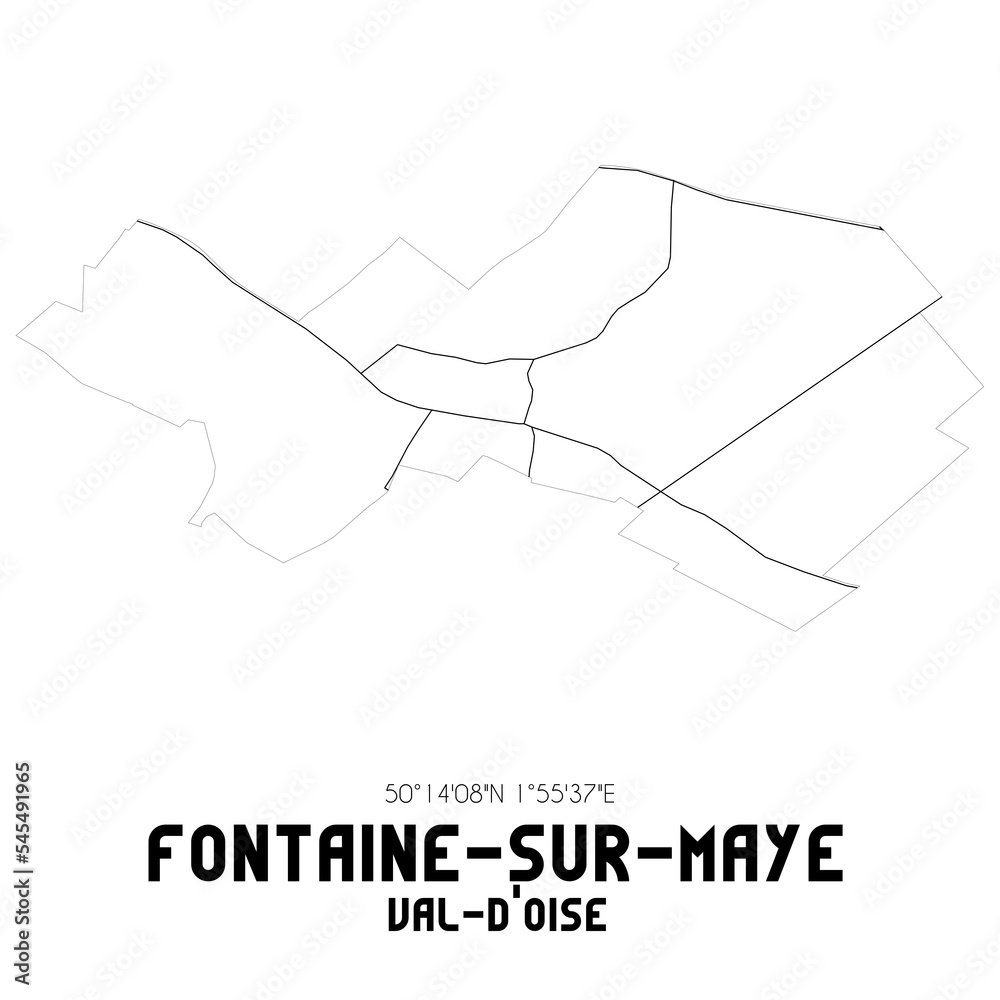 FONTAINE-SUR-MAYE Val-d'Oise. Minimalistic street map with black and white lines. FONTAINE-SUR-MAYE Val-d'Oise. Minimalistic street map with black and white lines.