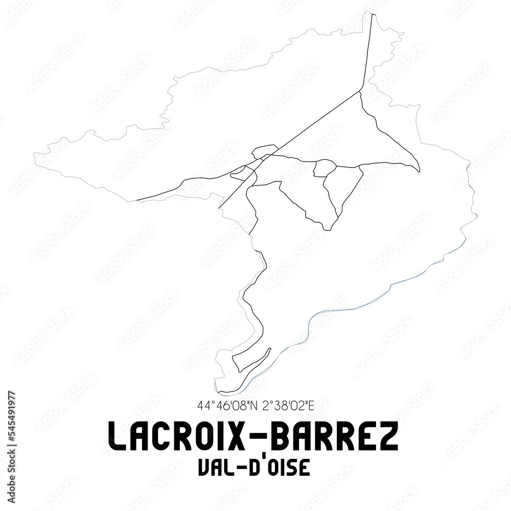 LACROIX-BARREZ Val-d'Oise. Minimalistic street map with black and white lines.