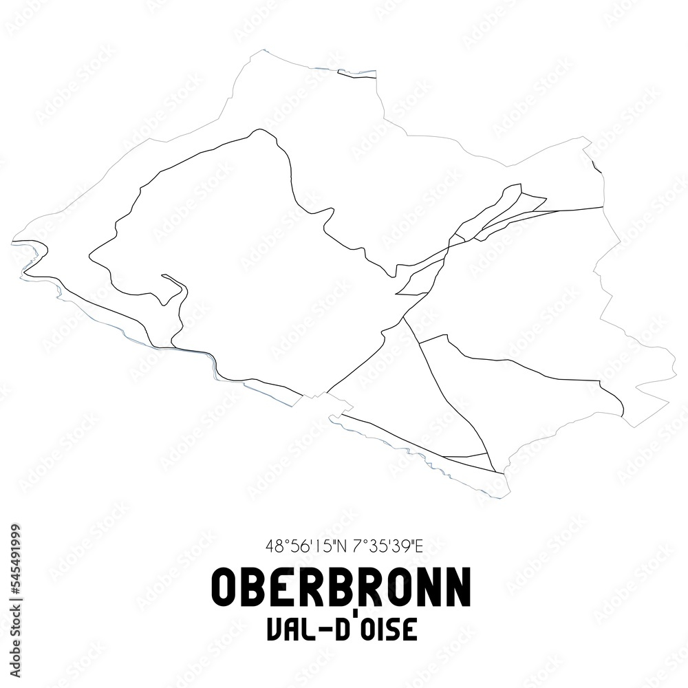 OBERBRONN Val-d'Oise. Minimalistic street map with black and white lines.