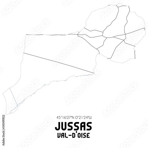JUSSAS Val-d'Oise. Minimalistic street map with black and white lines.
