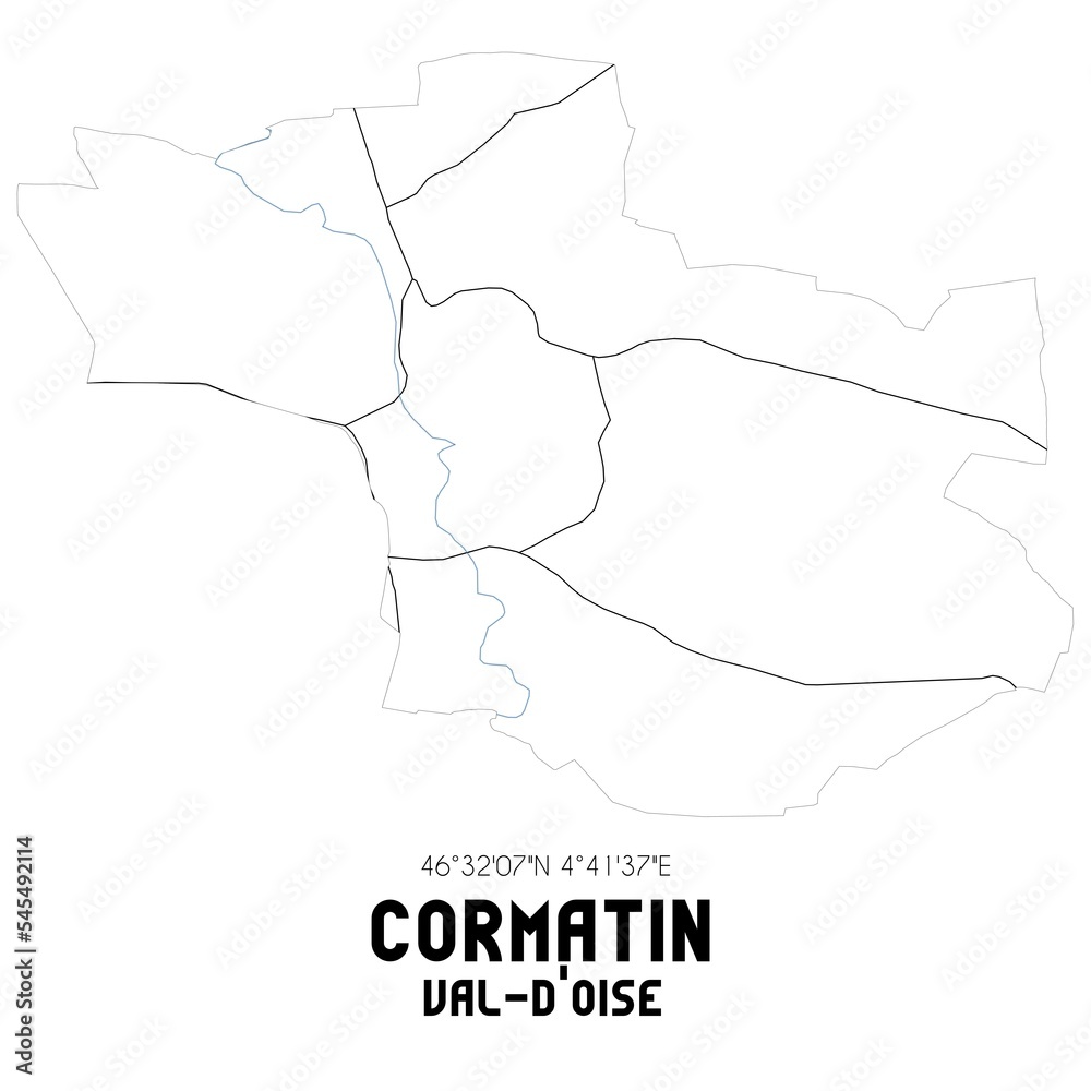 CORMATIN Val-d'Oise. Minimalistic street map with black and white lines.