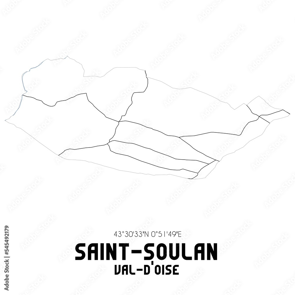 SAINT-SOULAN Val-d'Oise. Minimalistic street map with black and white lines.