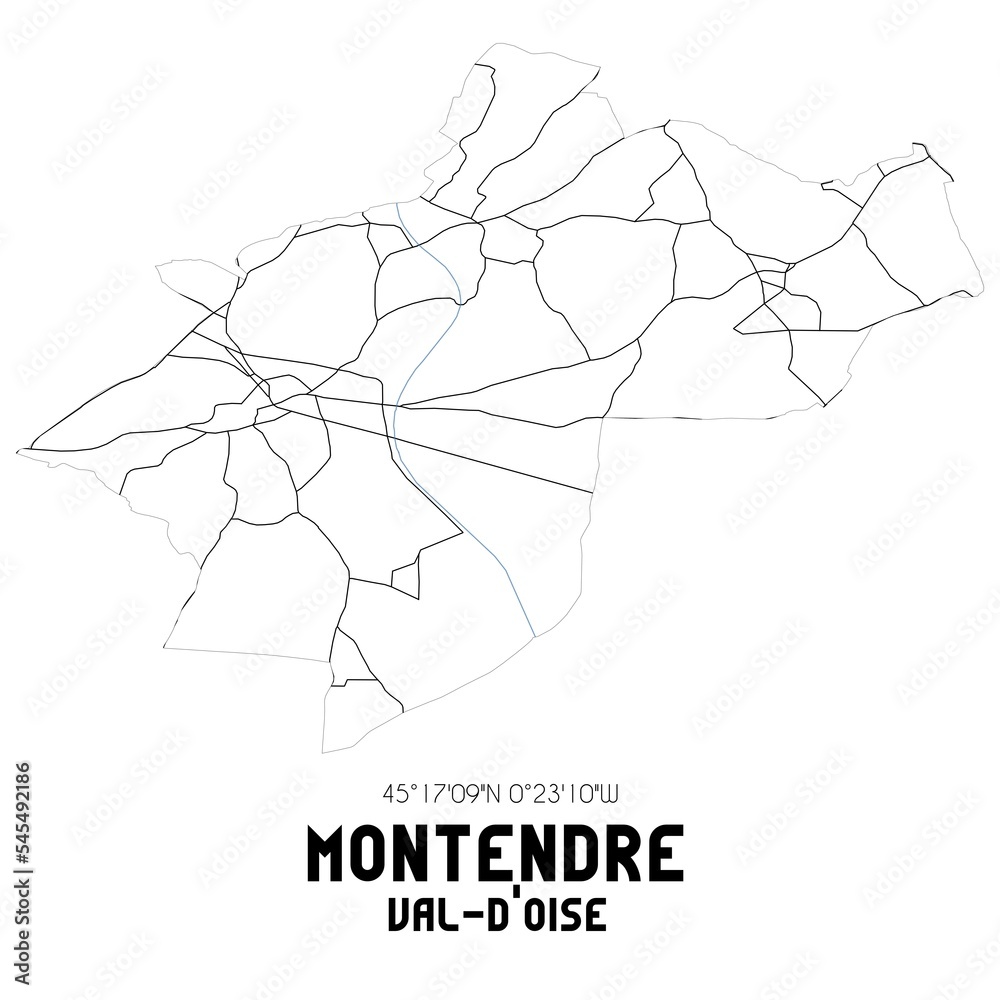 Obraz premium MONTENDRE Val-d'Oise. Minimalistic street map with black and white lines.