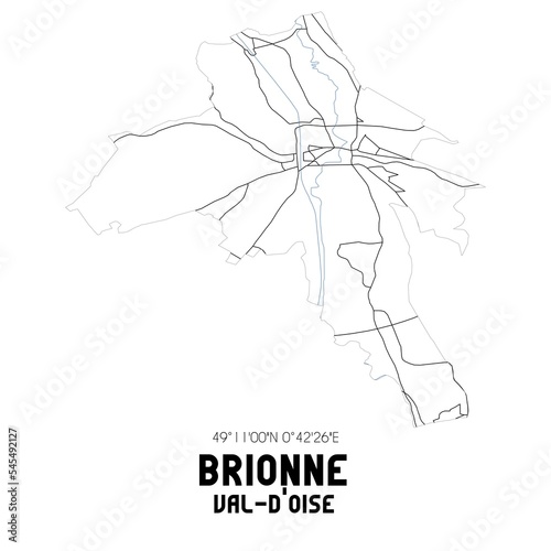 BRIONNE Val-d Oise. Minimalistic street map with black and white lines.