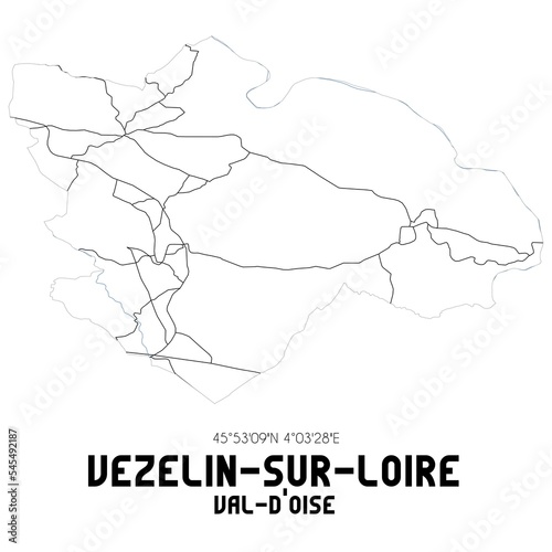 VEZELIN-SUR-LOIRE Val-d'Oise. Minimalistic street map with black and white lines.