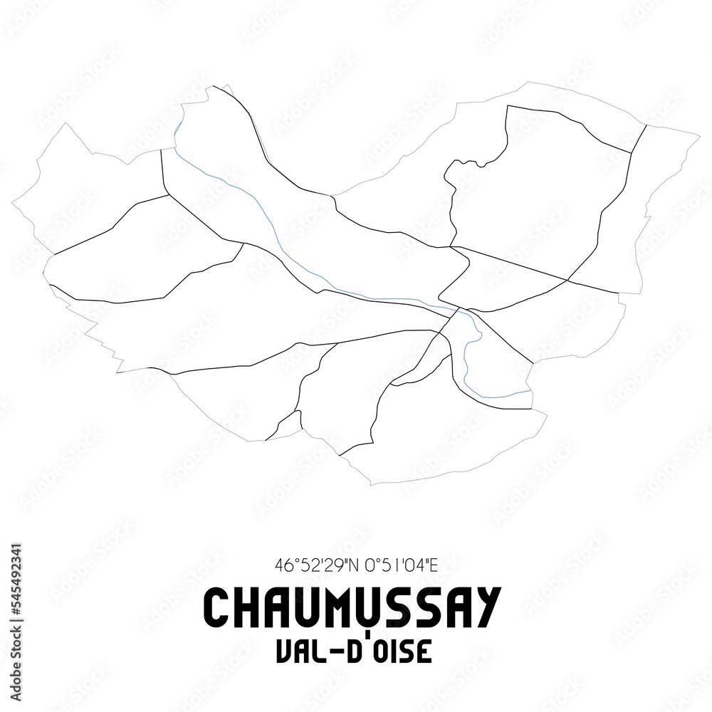 CHAUMUSSAY Val-d'Oise. Minimalistic street map with black and white lines. CHAUMUSSAY Val-d'Oise. Minimalistic street map with black and white lines.