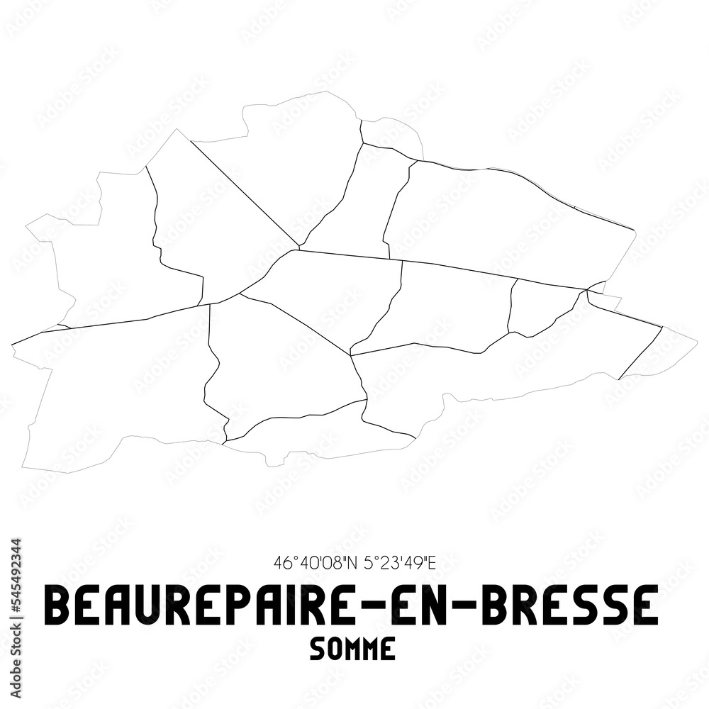 BEAUREPAIRE-EN-BRESSE Somme. Minimalistic street map with black and white lines. BEAUREPAIRE-EN-BRESSE Somme. Minimalistic street map with black and white lines.