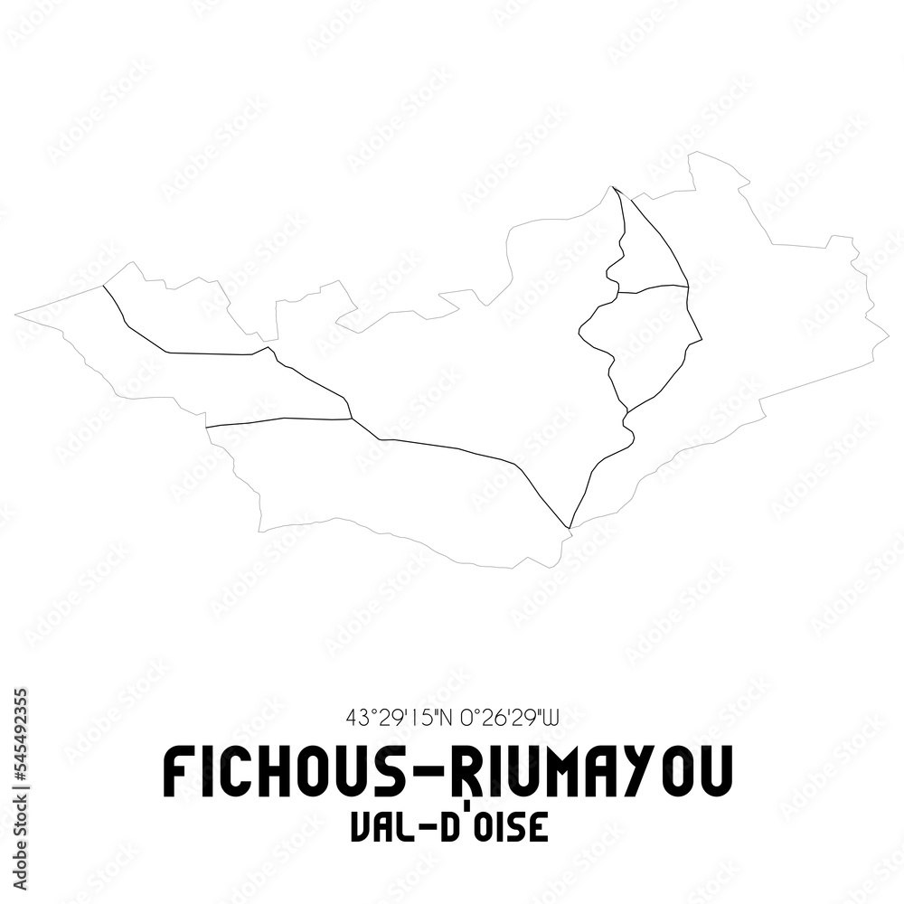 FICHOUS-RIUMAYOU Val-d'Oise. Minimalistic street map with black and white lines. FICHOUS-RIUMAYOU Val-d'Oise. Minimalistic street map with black and white lines.
