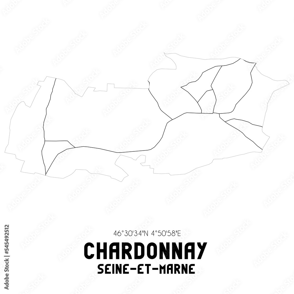 CHARDONNAY Seine-et-Marne. Minimalistic street map with black and white lines. CHARDONNAY Seine-et-Marne. Minimalistic street map with black and white lines.