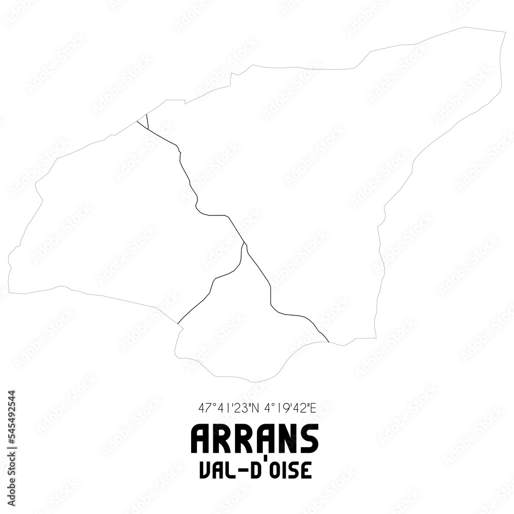 ARRANS Val-d'Oise. Minimalistic street map with black and white lines.