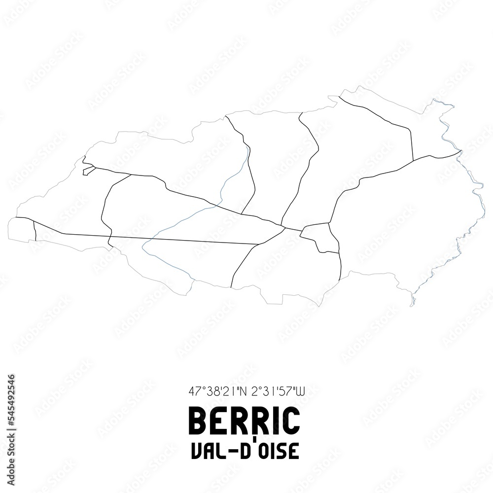 BERRIC Val-d'Oise. Minimalistic street map with black and white lines. BERRIC Val-d'Oise. Minimalistic street map with black and white lines.