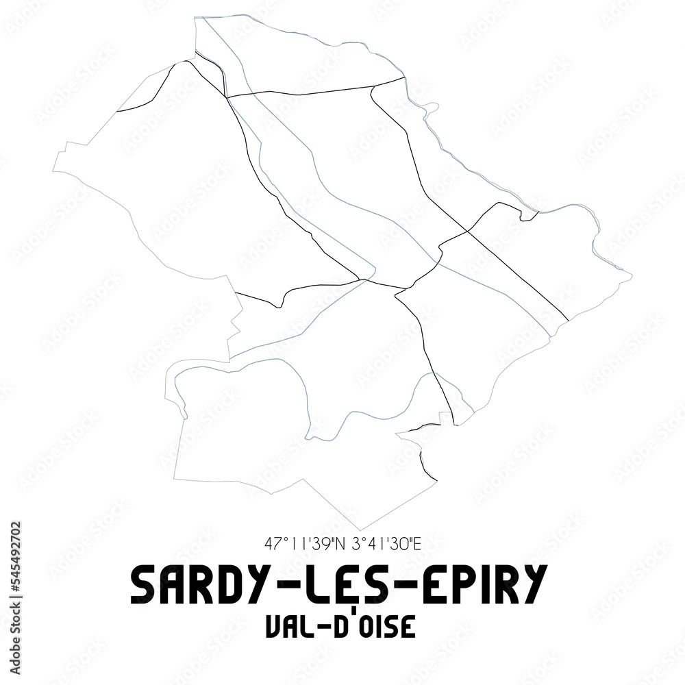SARDY-LES-EPIRY Val-d'Oise. Minimalistic street map with black and white lines. SARDY-LES-EPIRY Val-d'Oise. Minimalistic street map with black and white lines.