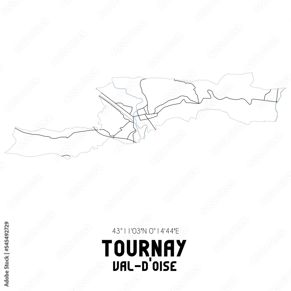 TOURNAY Val-d'Oise. Minimalistic street map with black and white lines.