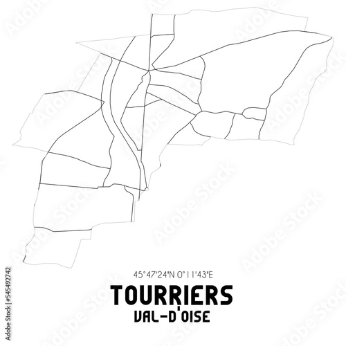 TOURRIERS Val-d'Oise. Minimalistic street map with black and white lines.