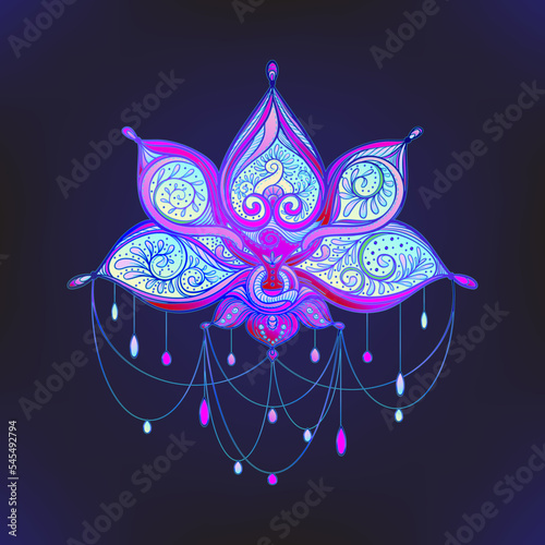 Decorative lotus flower, yoga and ayurveda symbol. Vector illustration.