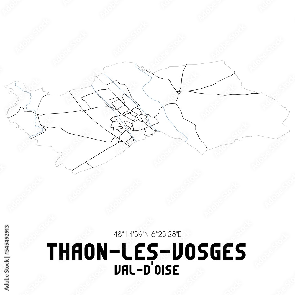 THAON-LES-VOSGES Val-d'Oise. Minimalistic street map with black and white lines.